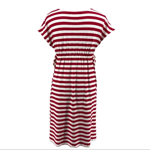 a:glow Red White Strip Drawstring Waist Short Sleeve Maternity Sheath Midi Dress - Picture 4 of 8
